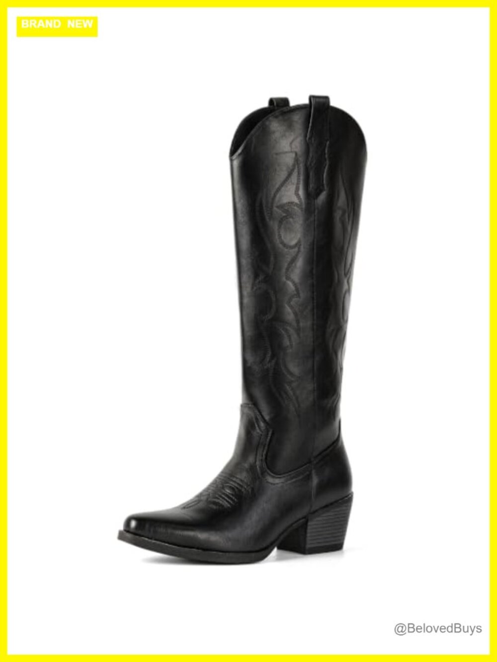 Wide Calf Embroidered Knee High Cowboy Boots Faux Leather Pointed Toe Western